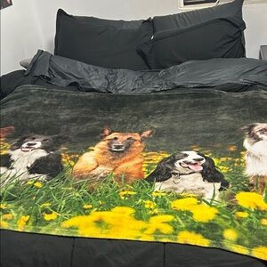 Cozy Canine Print Blanket - Black and Yellow